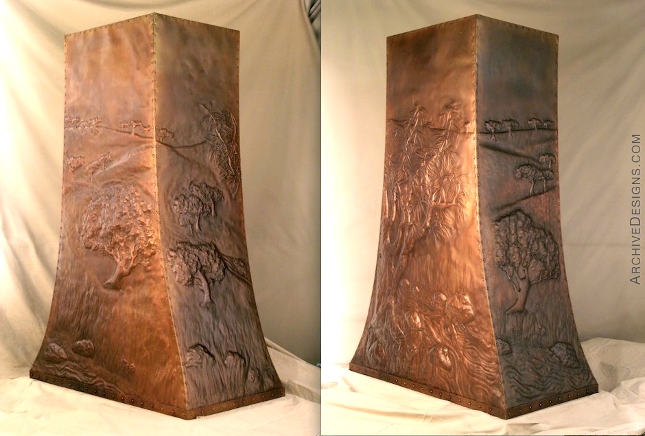 Beaten copper island hood with repoussé by Archive Designs