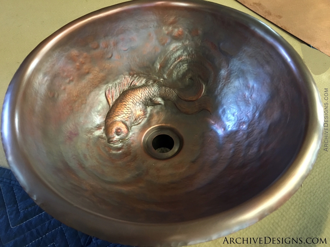 Sink with koi fish in repoussé 