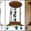 San Mateo Chandelier--in copper, leaded glass, blown glass, and repoussé